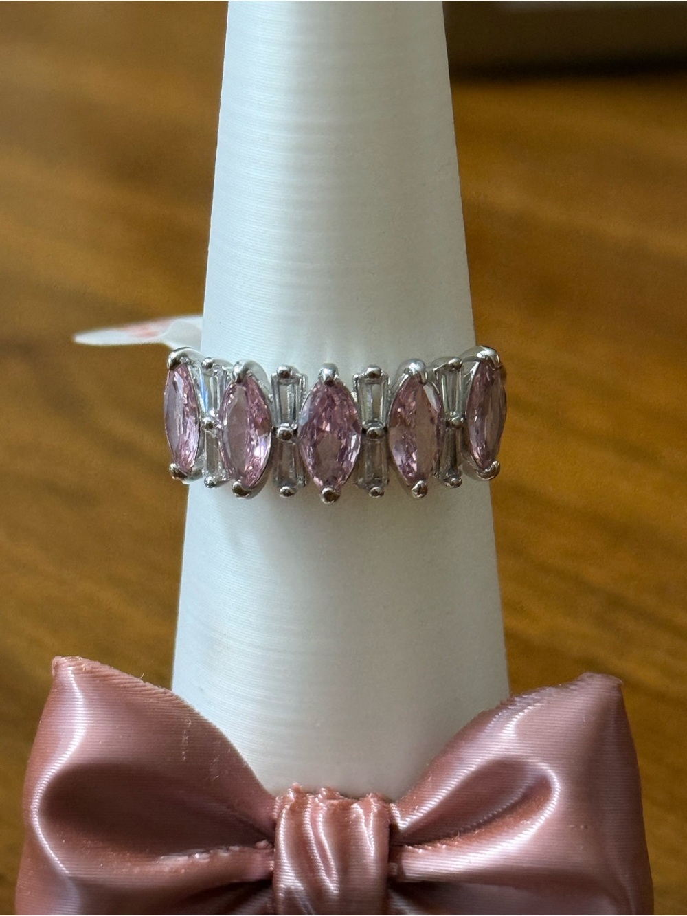Pink Marquise CZ Sterling-Design Band - Pink Crystal Ring